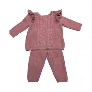 Organic Little Planet Pink Cable Knit Baby Sweater pant set